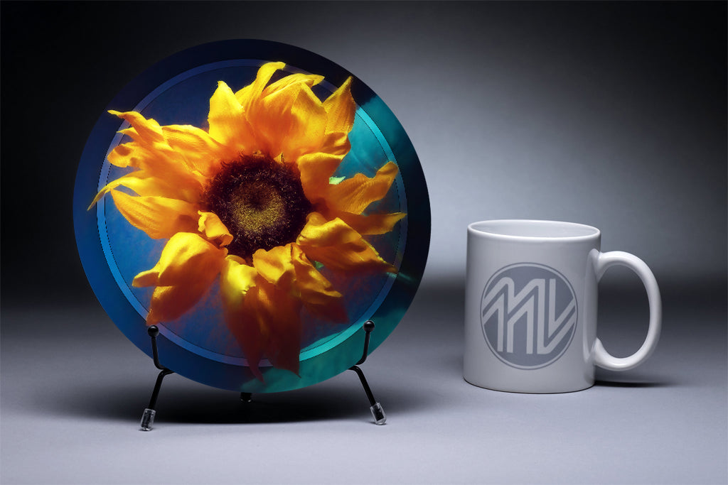 &quot;Sun and Silk&quot; 8 Inch Round Metal Print with Stand