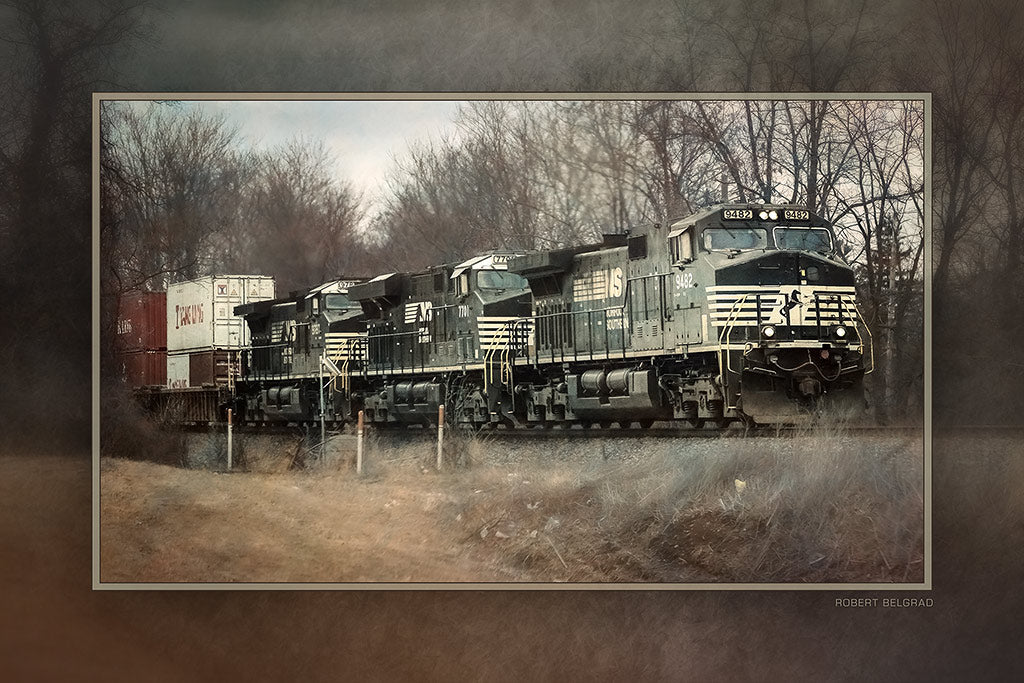 &quot;Triple Freight Engines&quot; 4x6 Metal Print &amp; Stand