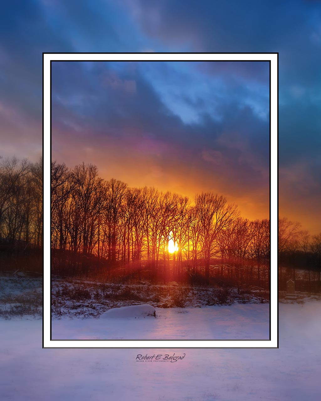 &quot;Snowy Gettysburg Sunset&quot; 4x5 Metal Print &amp; Stand