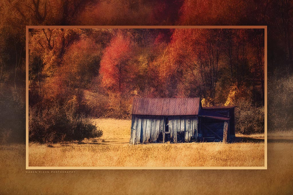 &quot;Old Shack in Autumn&quot; 6x9 Metal Print with Stand