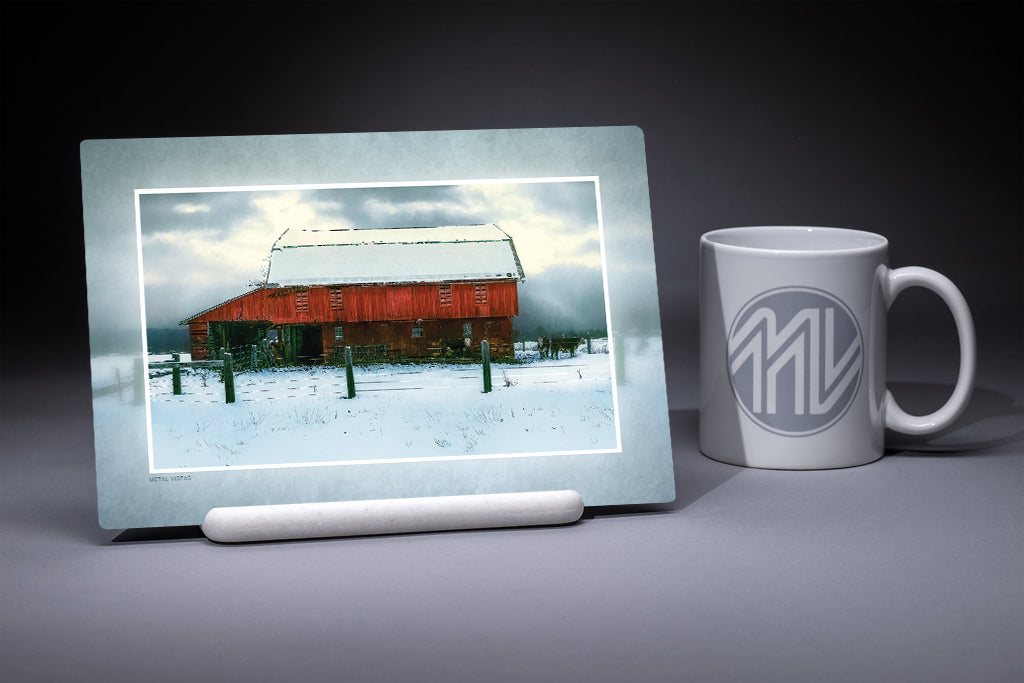 "Farifield Barn in Snow" 6x9 Metal Print with Stand