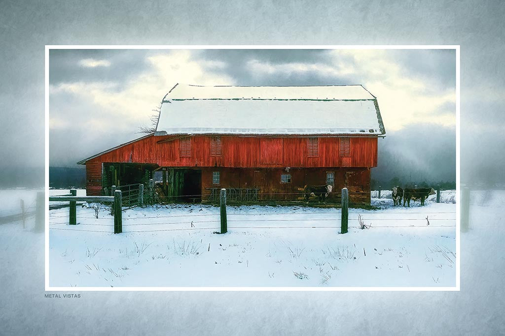 &quot;Farifield Barn in Snow&quot; 6x9 Metal Print with Stand