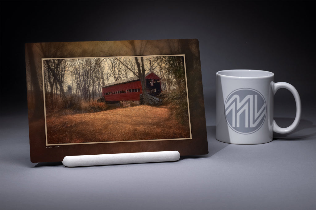 &quot;Covered Bridge in Late Afternoon&quot; 6x9 Metal Print with Stand