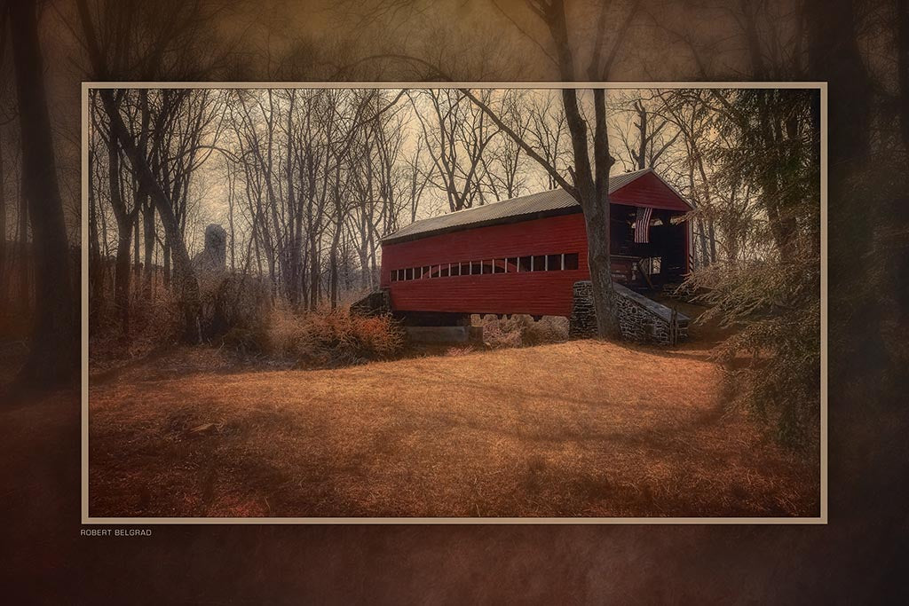 &quot;Covered Bridge in Late Afternoon&quot; 6x9 Metal Print with Stand