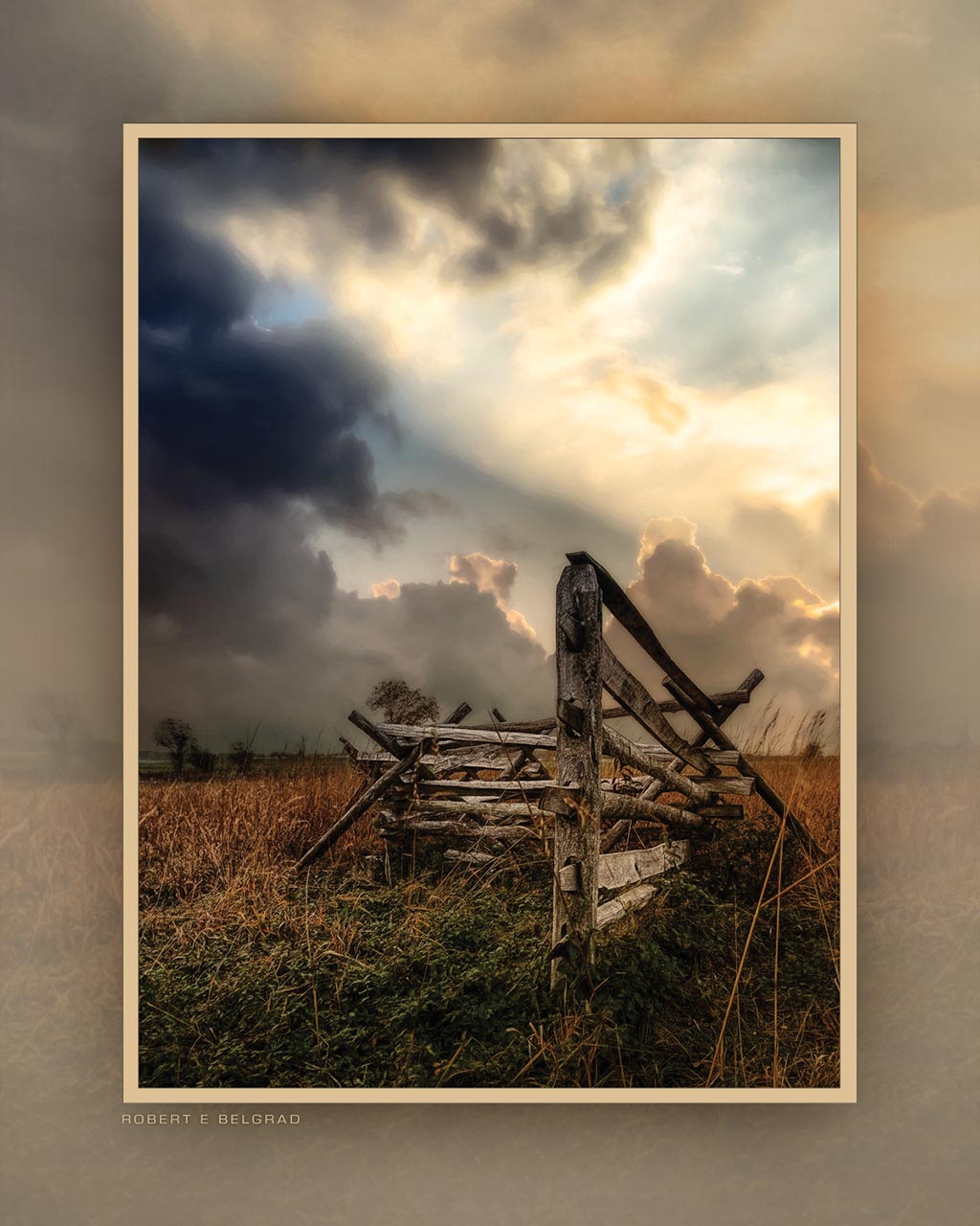 &quot;Split-Rail Sunset - Redux&quot; 4x5 Metal Print &amp; Stand