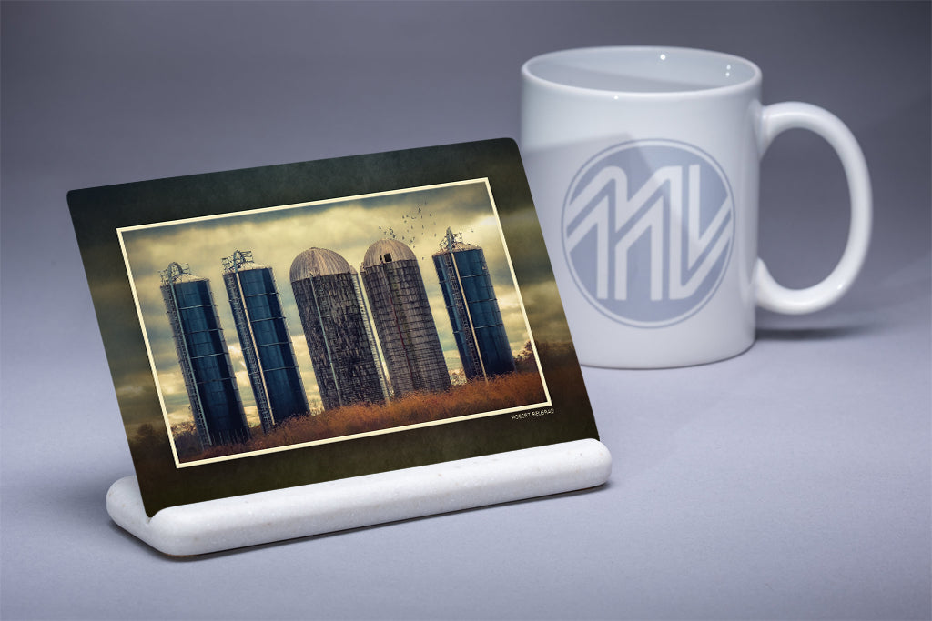 "A Row of Silos" 4x6 Metal Print & Stand