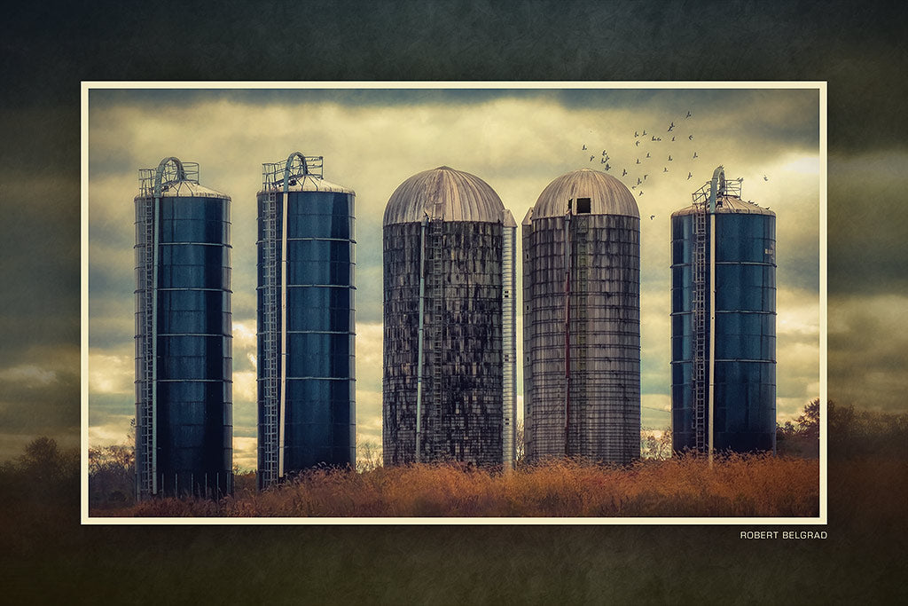 &quot;A Row of Silos&quot; 4x6 Metal Print &amp; Stand