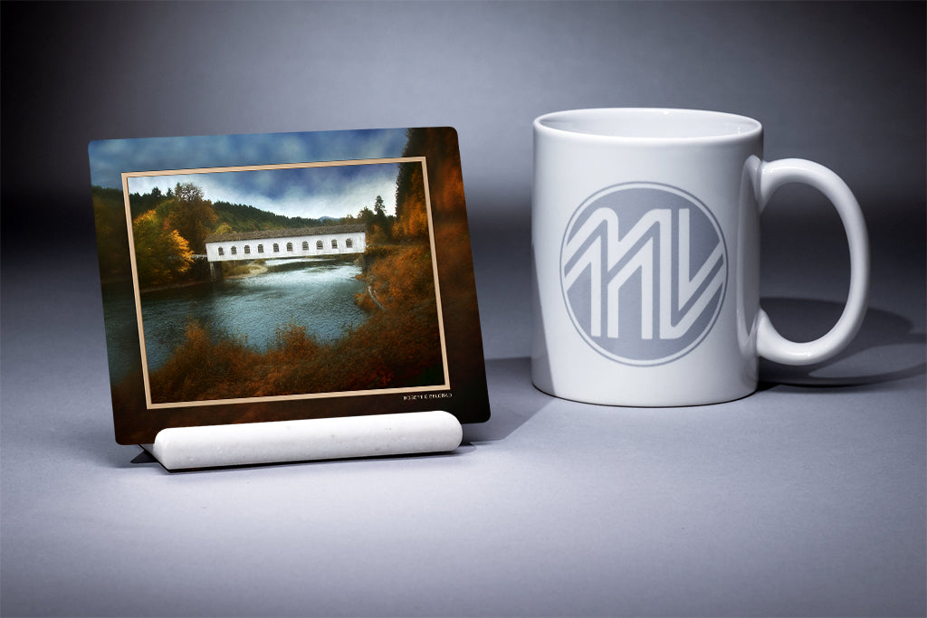 &quot;McKenzie River Bridge&quot; 4x5 Metal Print &amp; Stand