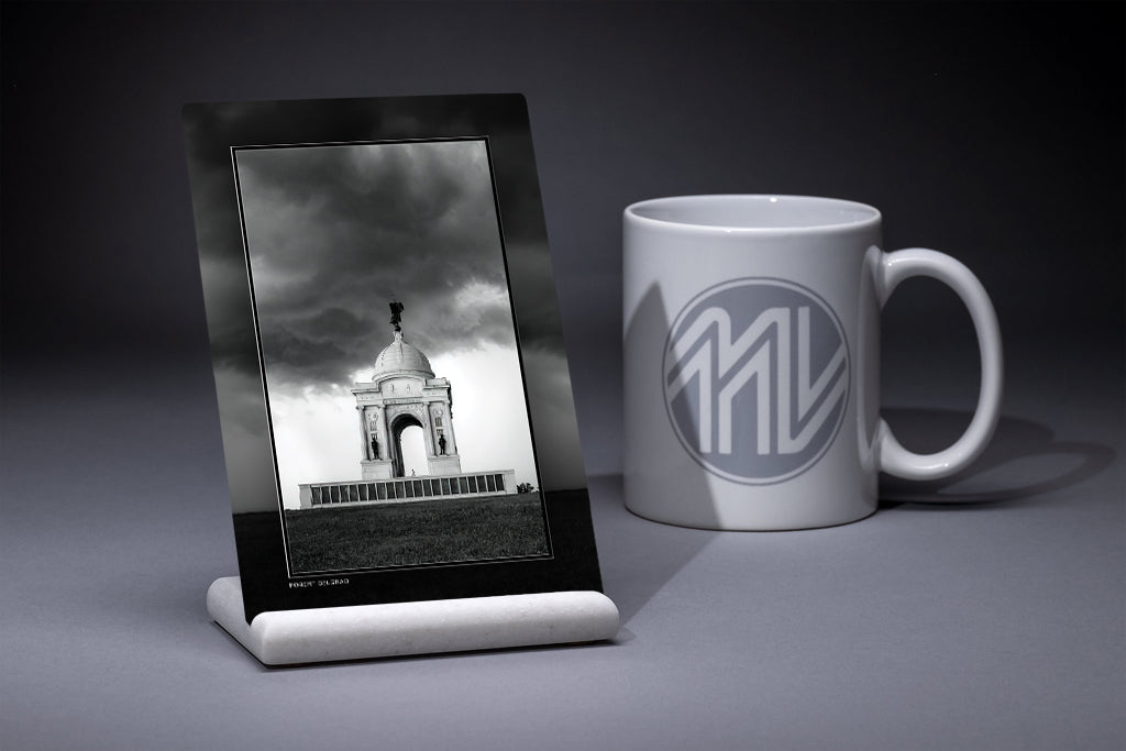 "Pennsylvania Monument in a Monochrome Storm" 4x6 Metal Print & Stand