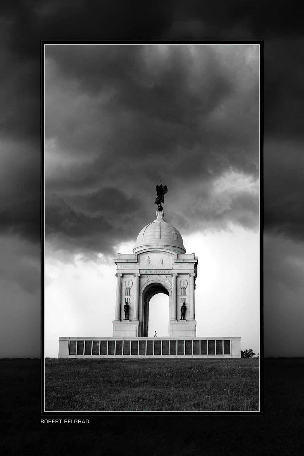 &quot;Pennsylvania Monument in a Monochrome Storm&quot; 4x6 Metal Print &amp; Stand