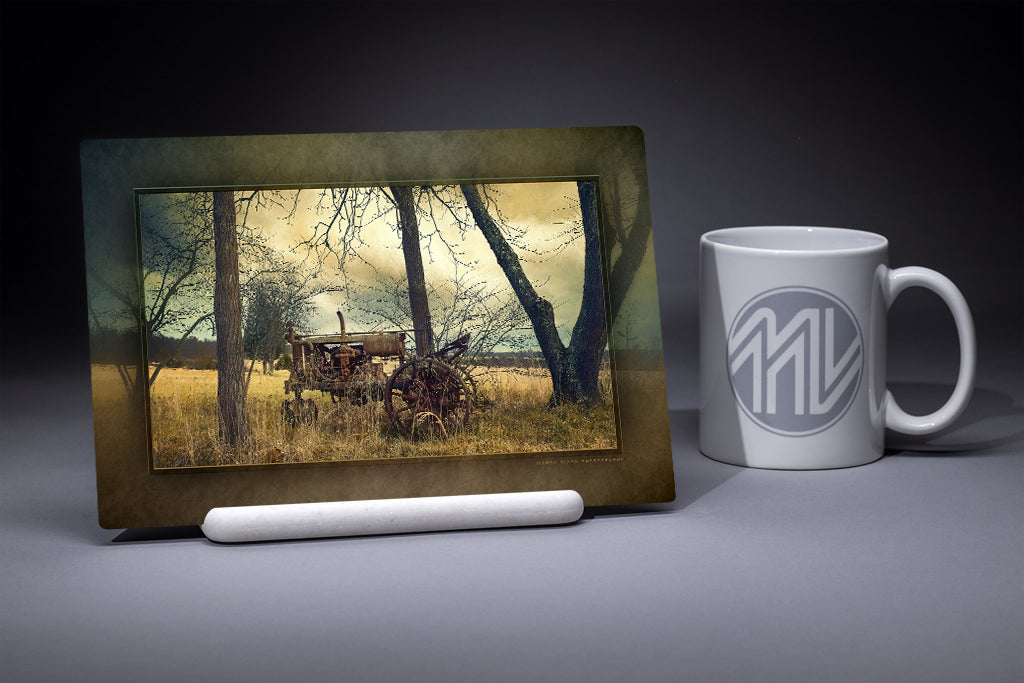 &quot;Old Abandoned Tractor&quot; 6x9 Metal Print &amp; Stand