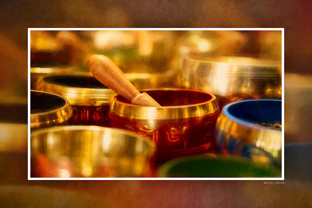"Singing Bowls" 6x9 Metal Print & Stand