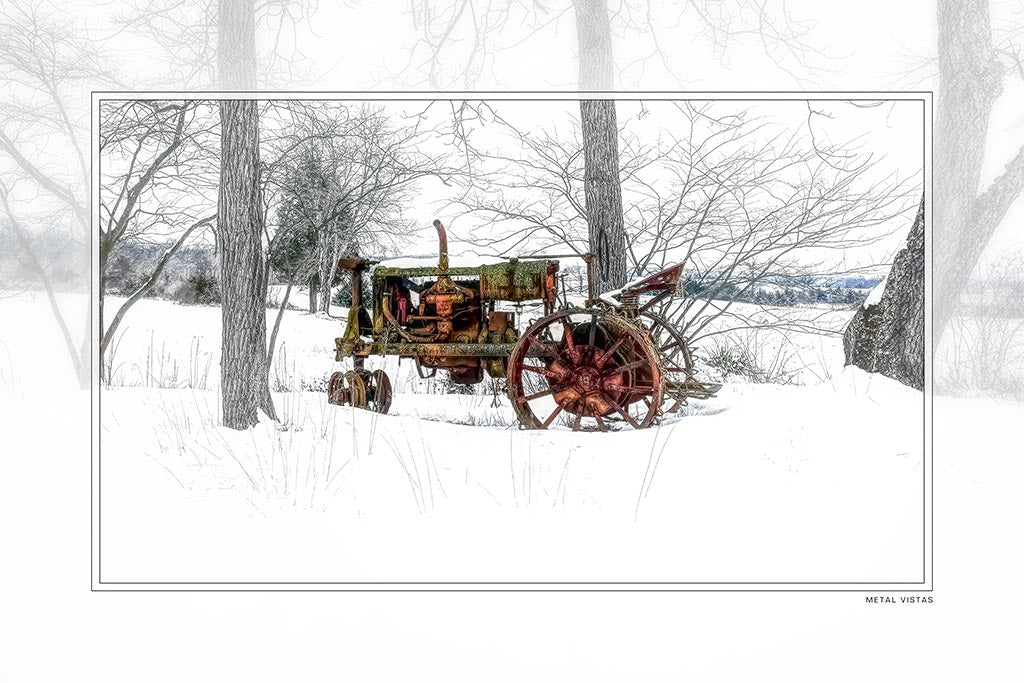 &quot;Old Tractor in Snow&quot; 6x9 Metal Print &amp; Stand