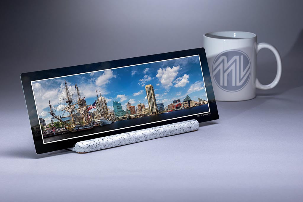 &quot;Tall Ships at Baltimore Harbor&quot; 4x12 Panoramic Metal Print with Stand