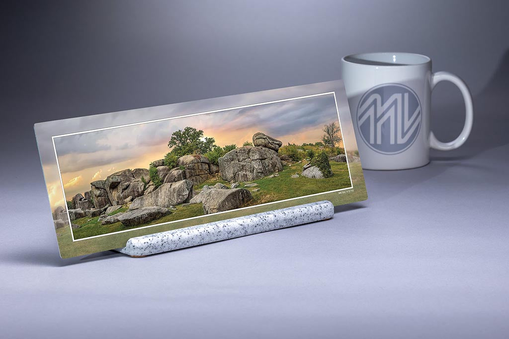 &quot;Devil&#39;s Den Sunset&quot; 4x12 Panoramic Metal Print with Stand