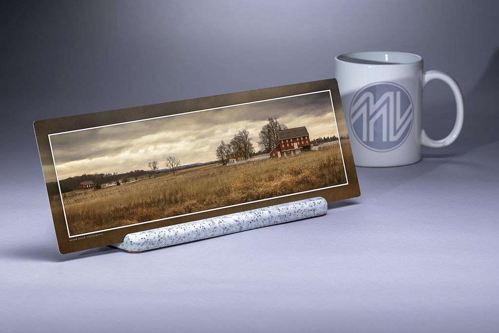 "Sherfy and Spangler Farms - Pickett's Charge" 4x12 Panoramic Metal Print with Stand