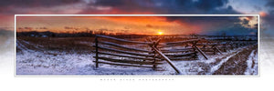"Snowy Battlefield Sunset" 4x12 Panoramic Metal Print with Stand