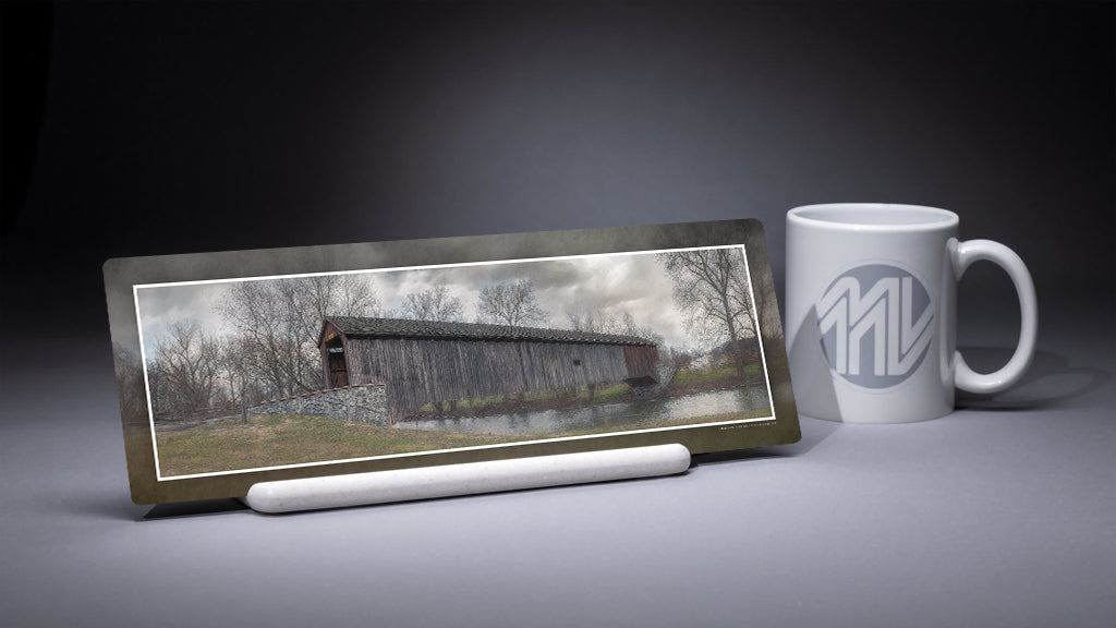 "Hunseckers Mill Covered Bridge" 4x12 Panoramic Metal Print with Stand