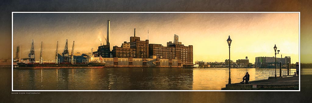 &quot;Fishing in Baltimore Harbor&quot; 4x12 Panoramic Metal Print with Stand