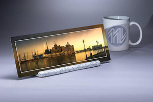 "Fishing in Baltimore Harbor" 4x12 Panoramic Metal Print with Stand