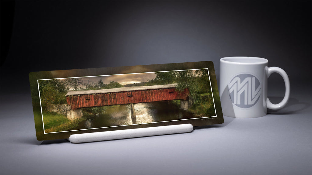 "Dellville Covered Bridge" 4x12 Panoramic Metal Print with Stand