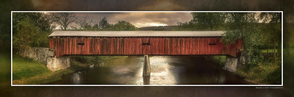 &quot;Dellville Covered Bridge&quot; 4x12 Panoramic Metal Print with Stand