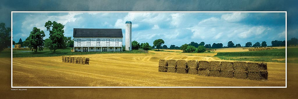 &quot;Harvesting Hay in PA&quot; 4x12 Panoramic Metal Print with Stand