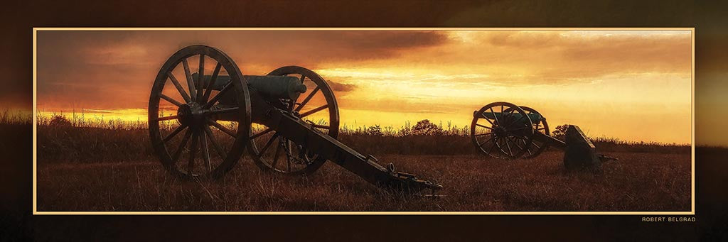 &quot;Nightfall on Silent Guns&quot; 4x12 Panoramic Metal Print with Stand