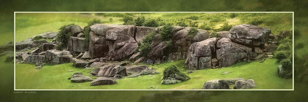 &quot;Devil&#39;s Den From Little Round Top&quot; 4x12 Panoramic Metal Print with Stand
