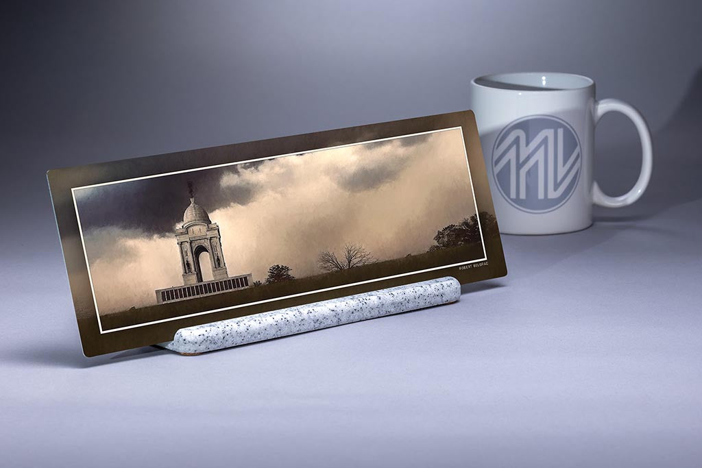 &quot;Pennsylvania Monument in a Storm&quot; 4x12 Panoramic Metal Print with Stand