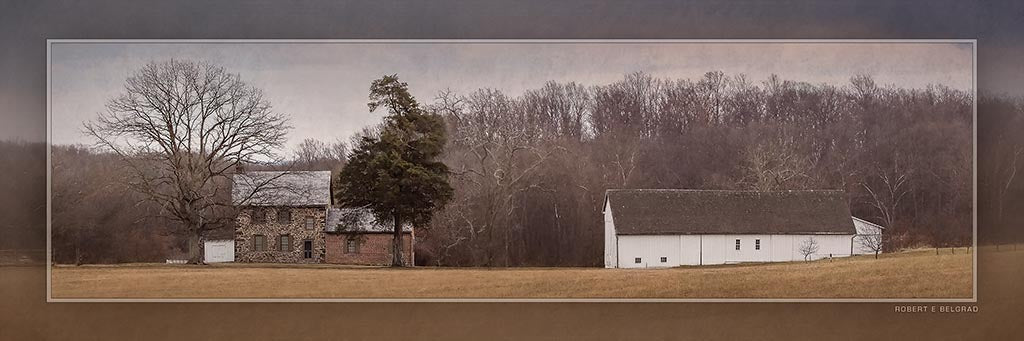 &quot;Bushman House and Barn&quot; 4x12 Panoramic Metal Print with Stand