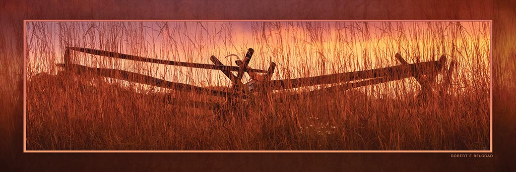 &quot;Split-Rail Sundown&quot; 4x12 Panoramic Metal Print with Stand