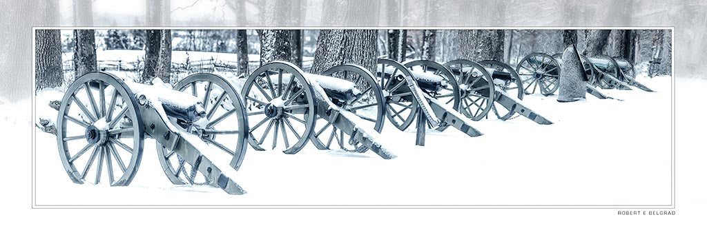 &quot;Cold Confederate Guns&quot; 4x12 Panoramic Metal Print with Stand