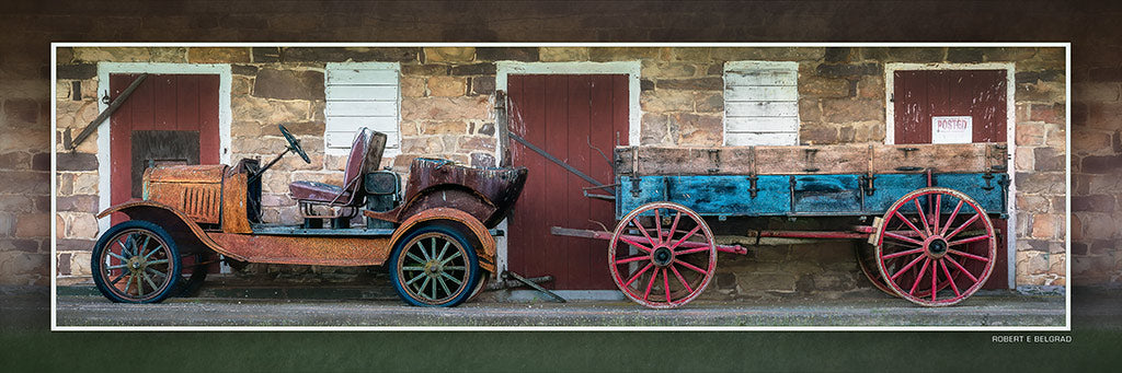 "Car and Cart" 4x12 Panoramic Metal Print with Stand