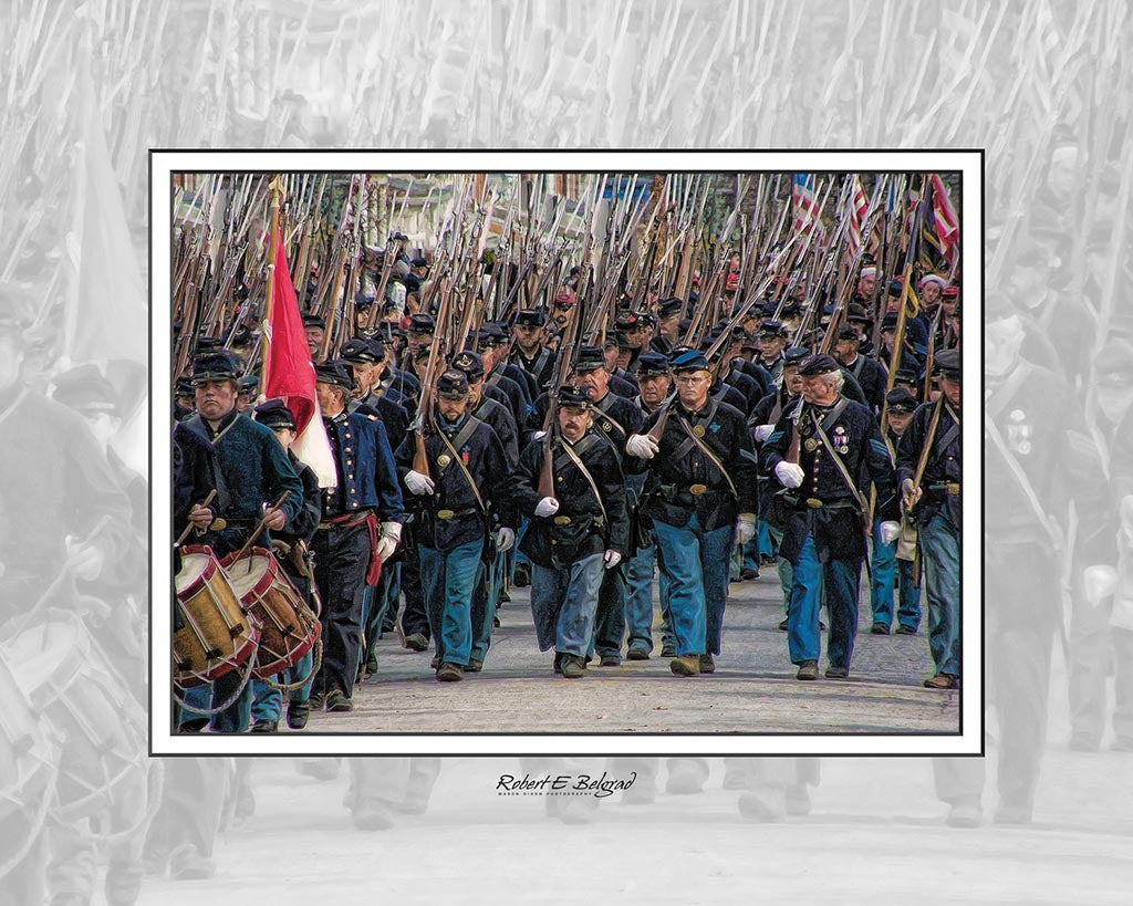 &quot;Union Troops on the March&quot; 4x5 Metal Print &amp; Stand