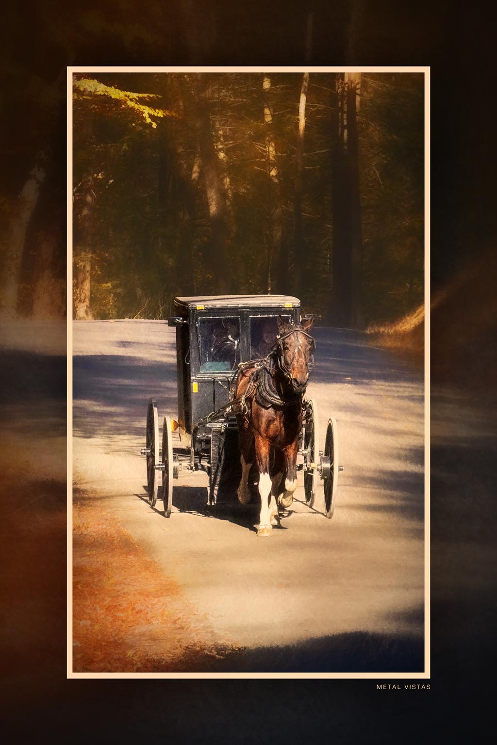 &quot;Carriage Ride Through the Woods&quot; 6x9 Metal Print &amp; Stand