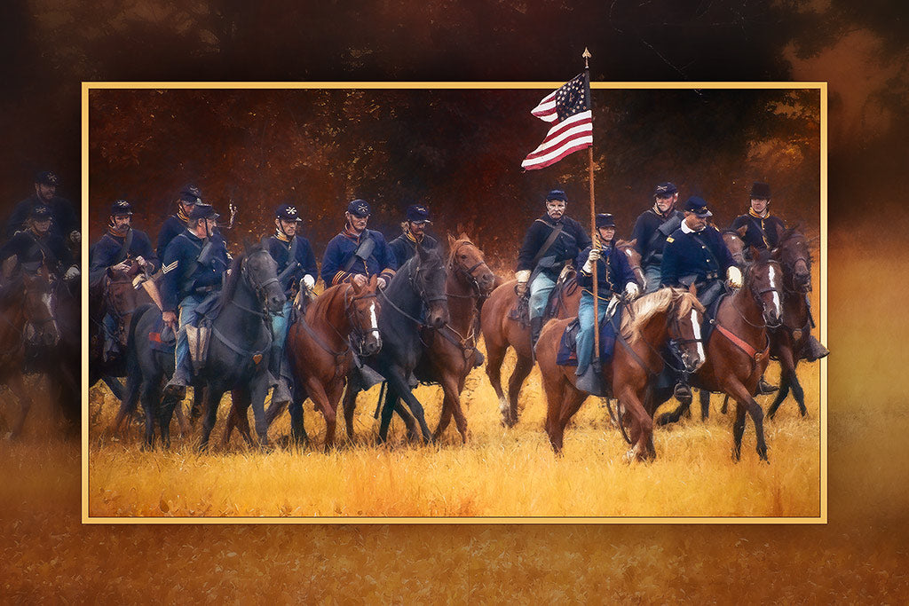 &quot;2nd US Cavalry at Gettysburg&quot; 4x6 Metal Print &amp; Stand